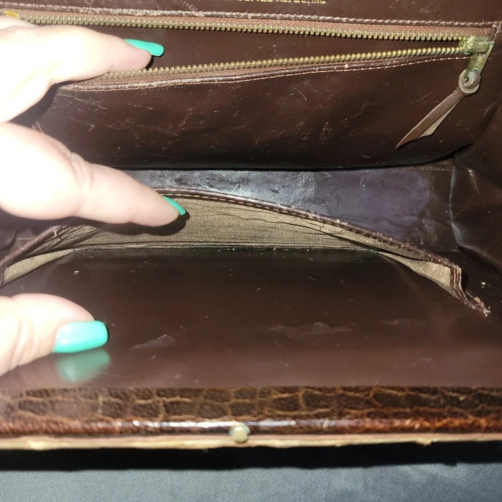 Vintage 1950s Macy Associates Brown Crocodile Skin Purse Handbag ~ France